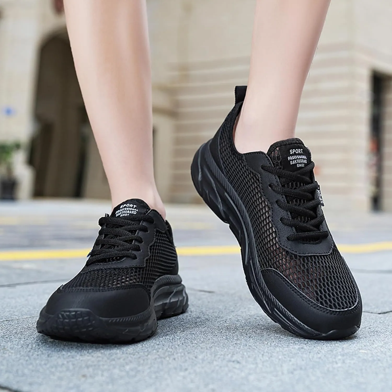 Men Sports Shoes Fashion New Pattern Simple Solid Flat Bottom Comfortable Mesh Breathable Lace Up Casual Sneaker Men Men's Sp