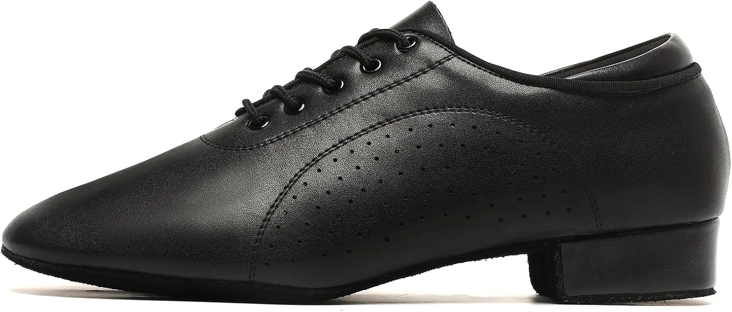 Men's Ballroom Dance Shoes Latin Salsa Dancing Black Breathable Leather Character Shoes