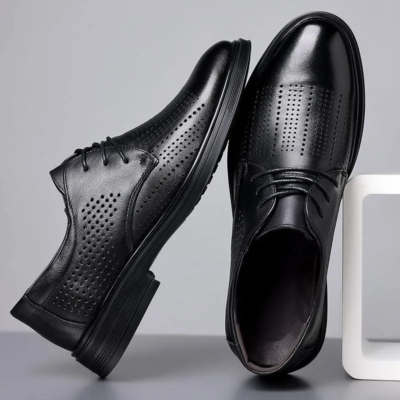 Men's Breathable Leather Oxfords Shoes Casual Wedding Low Derby Shoes Summer Hollowout Dress Shoes for Men(8)