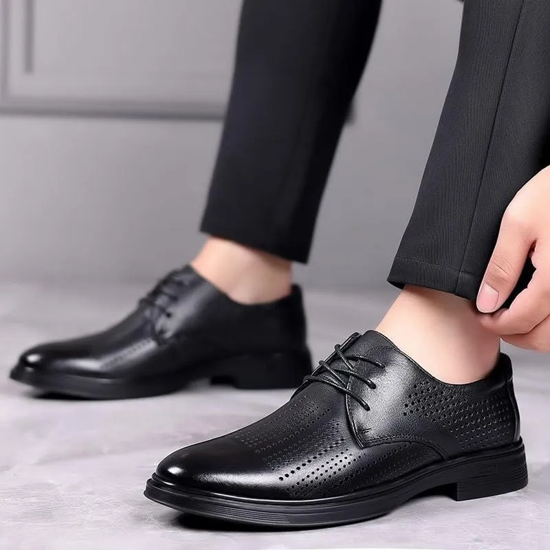 Men's Breathable Leather Oxfords Shoes Casual Wedding Low Derby Shoes Summer Hollowout Dress Shoes for Men(8)