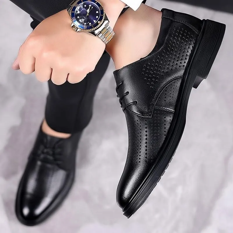 Men's Breathable Leather Oxfords Shoes Casual Wedding Low Derby Shoes Summer Hollowout Dress Shoes for Men(8)
