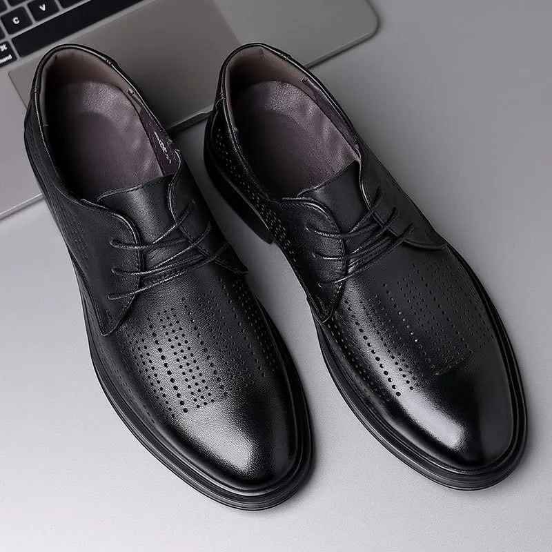 Men's Breathable Leather Oxfords Shoes Casual Wedding Low Derby Shoes Summer Hollowout Dress Shoes for Men(8)