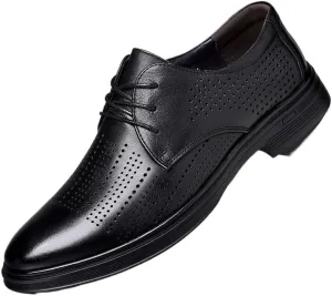 Men's Breathable Leather Oxfords Shoes Casual Wedding Low Derby Shoes Summer Hollowout Dress Shoes for Men(8)