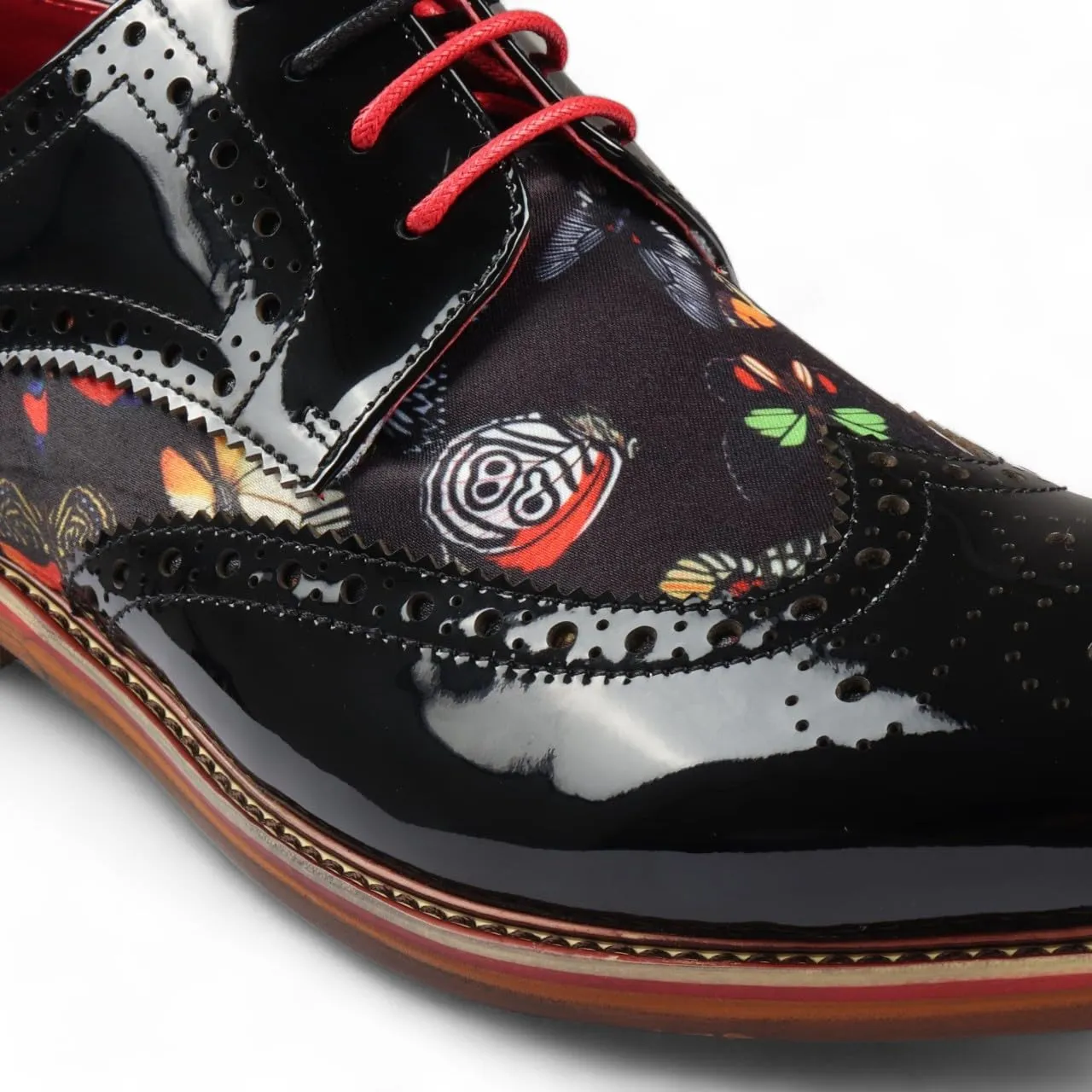 Men's Butterfly Print Patent Leather Brogue Shoes - Julius