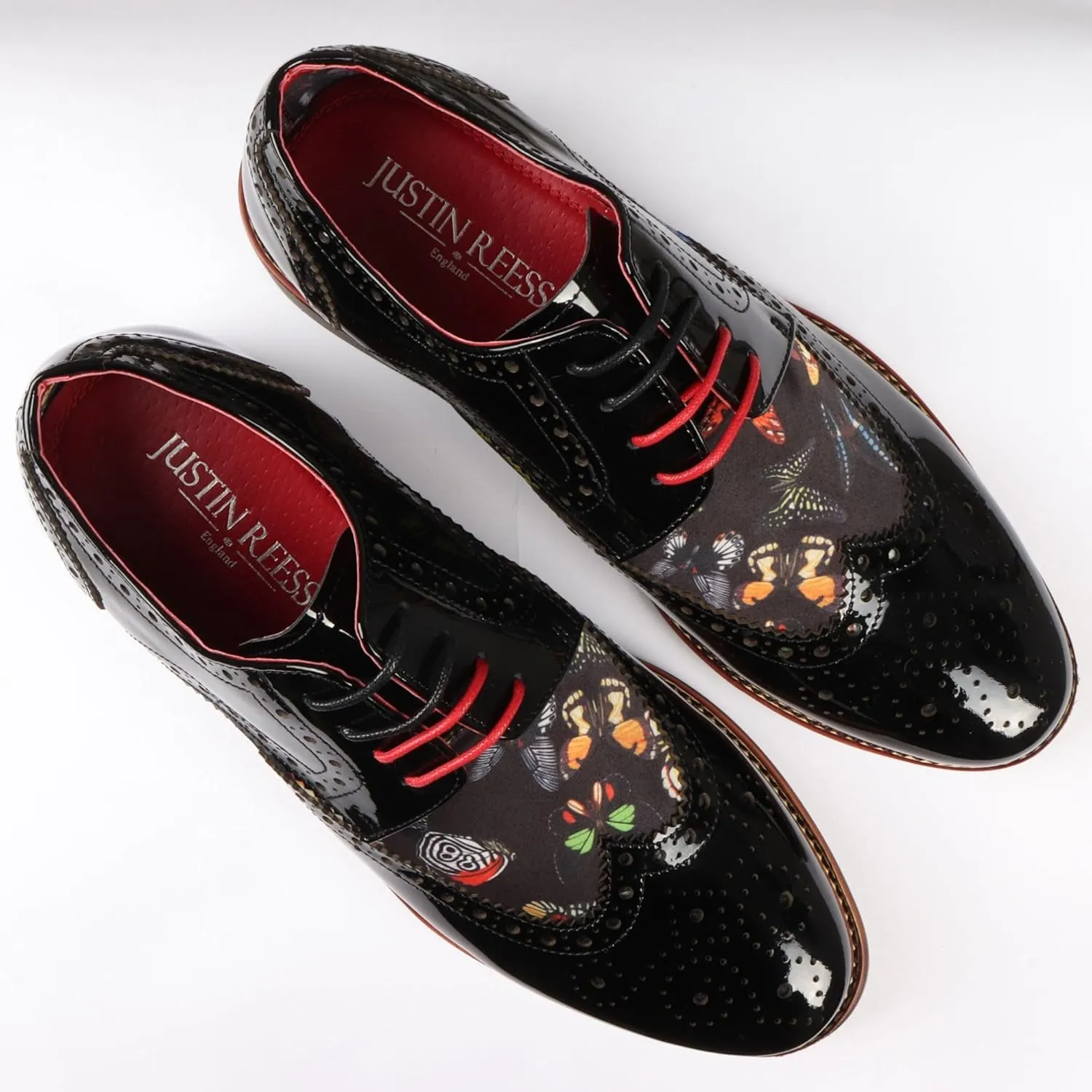 Men's Butterfly Print Patent Leather Brogue Shoes - Julius