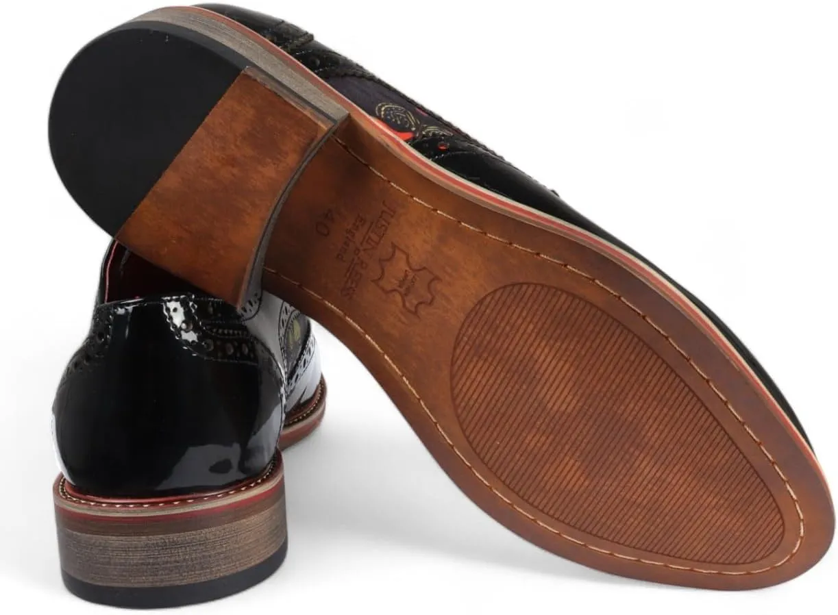Men's Butterfly Print Patent Leather Brogue Shoes - Julius