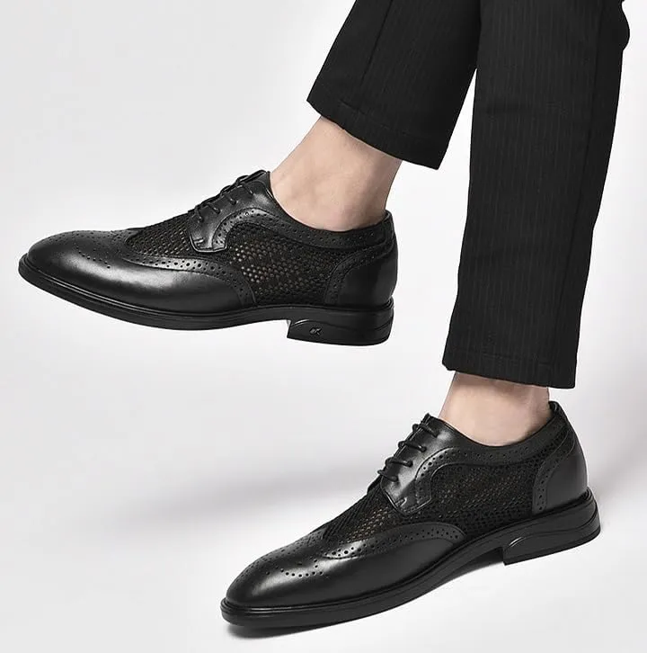 Mens Derby Shoes Summer Breathable Leather Oxfords Shoes Business Wedding Dress Shoes(8.5)