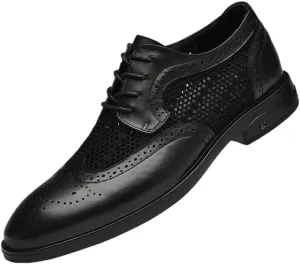 Mens Derby Shoes Summer Breathable Leather Oxfords Shoes Business Wedding Dress Shoes(8.5)