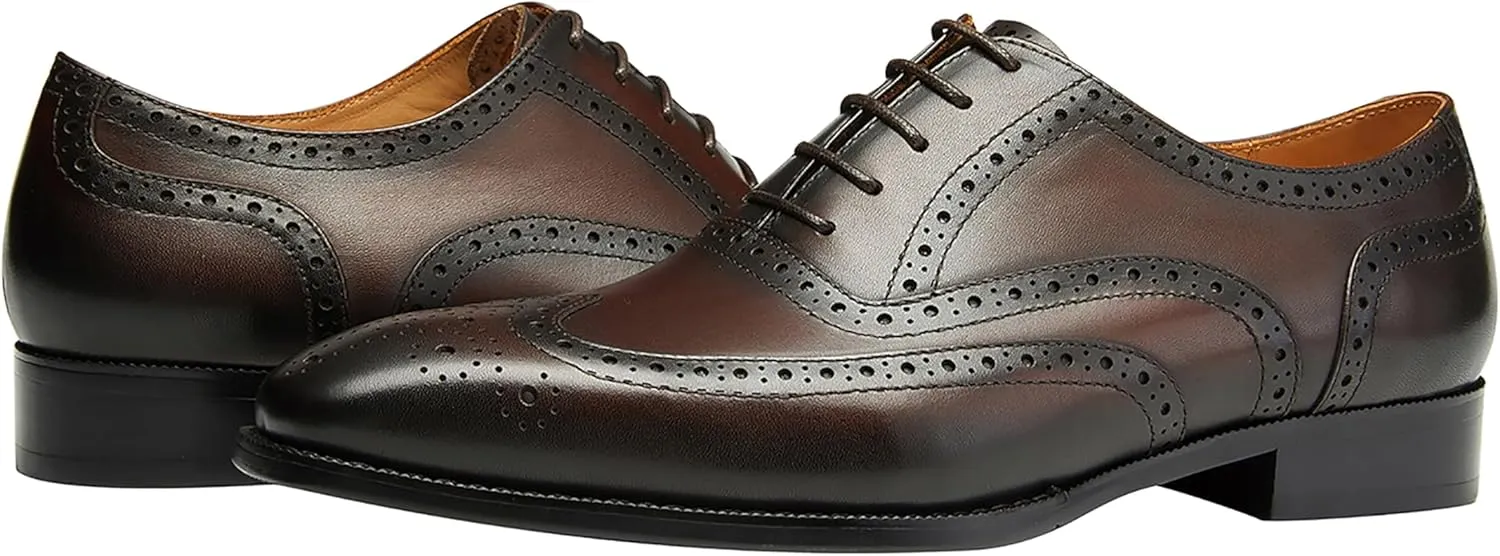 Mens Dress Shoes Leather Oxfords Wingtip Brogue Tuxedo Business Casual Wedding Shoes for Men
