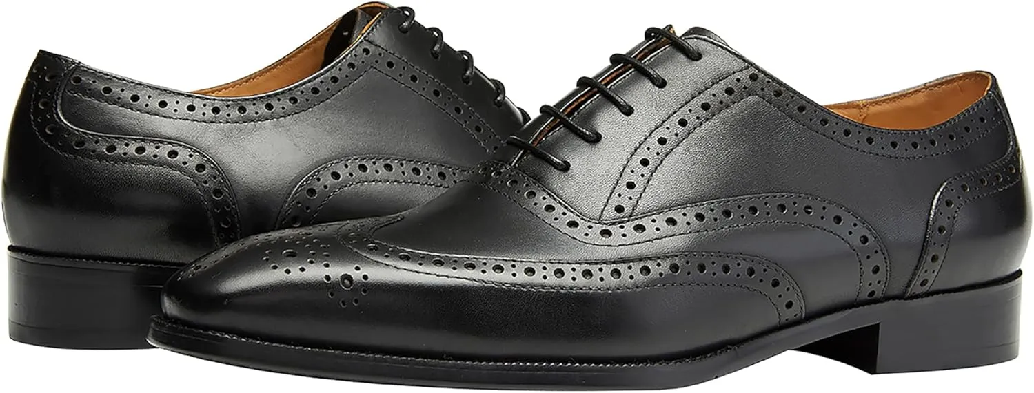 Mens Dress Shoes Leather Oxfords Wingtip Brogue Tuxedo Business Casual Wedding Shoes for Men