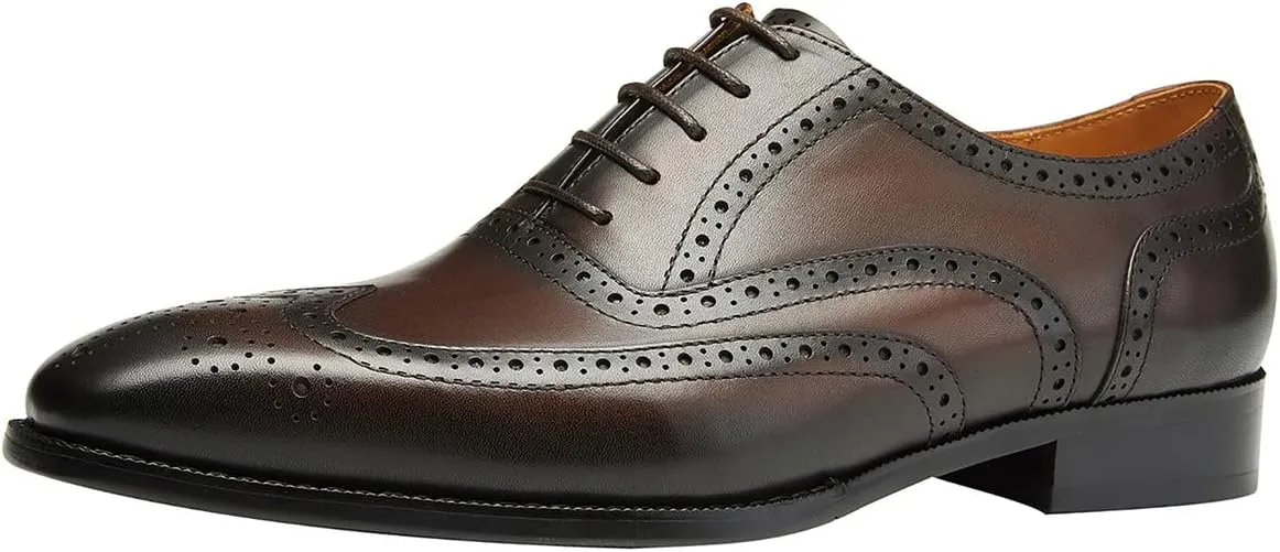 Mens Dress Shoes Leather Oxfords Wingtip Brogue Tuxedo Business Casual Wedding Shoes for Men