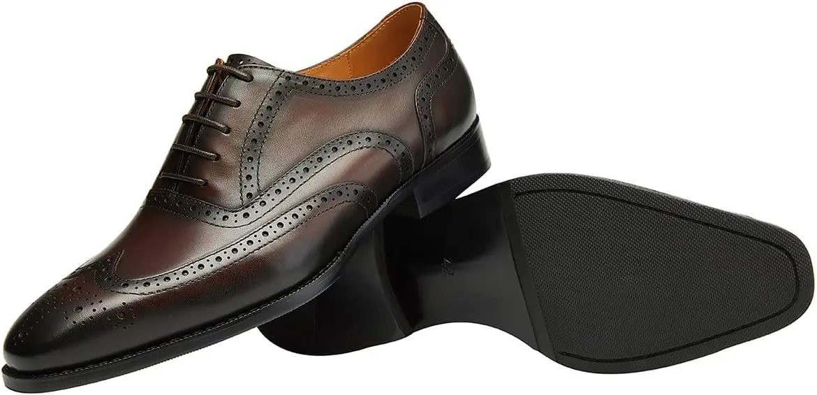 Mens Dress Shoes Leather Oxfords Wingtip Brogue Tuxedo Business Casual Wedding Shoes for Men