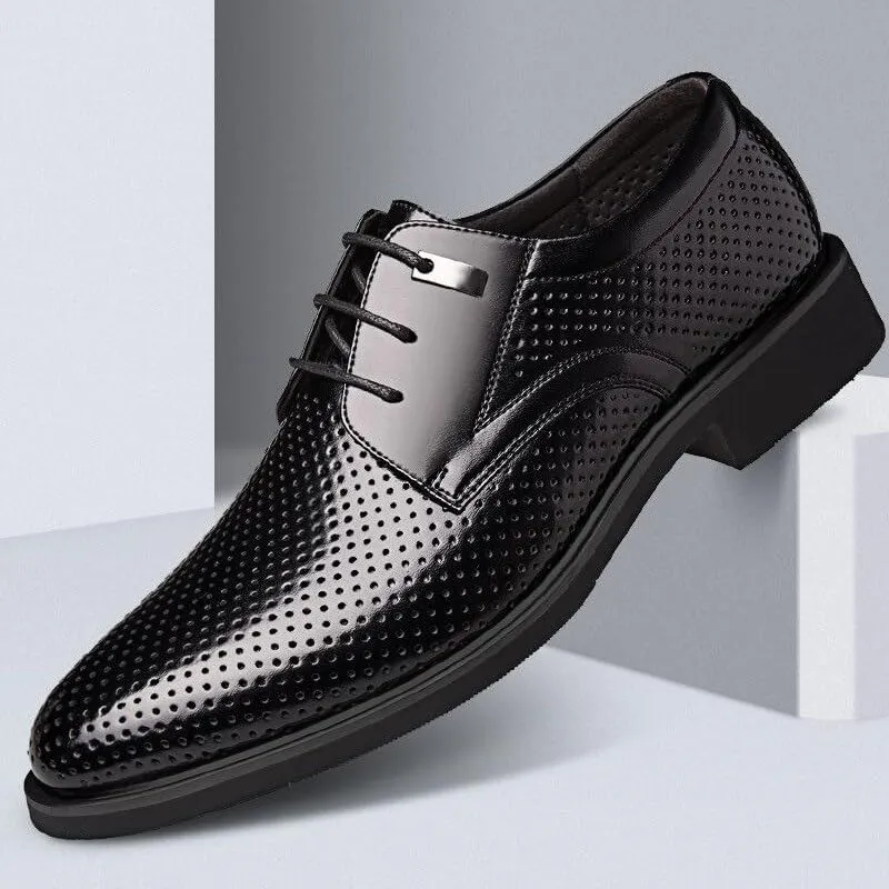 Men's Dress Shoes Men Breathable Leather Wingtip Brogue Oxfords Shoes Slip On Pointed Toe Derbys Classic Formal Business Shoes