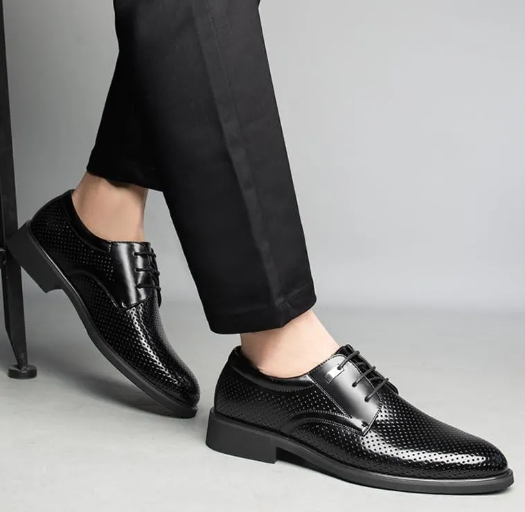 Men's Dress Shoes Men Breathable Leather Wingtip Brogue Oxfords Shoes Slip On Pointed Toe Derbys Classic Formal Business Shoes