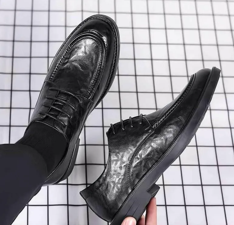 Men’s Genuine Leather Oxfords Breathable Lace-Up Dress Shoes for Business Wedding Formal