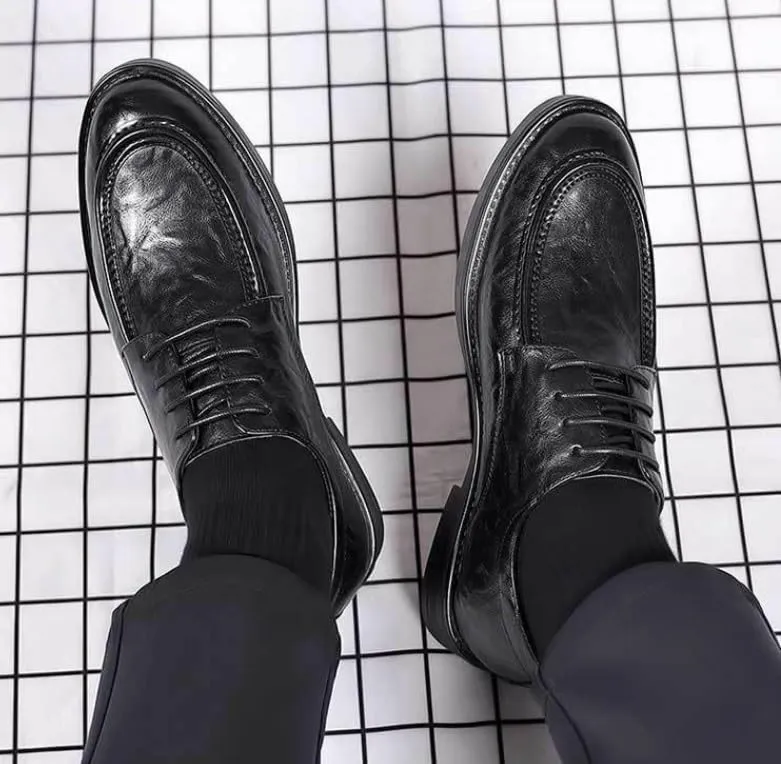 Men’s Genuine Leather Oxfords Breathable Lace-Up Dress Shoes for Business Wedding Formal
