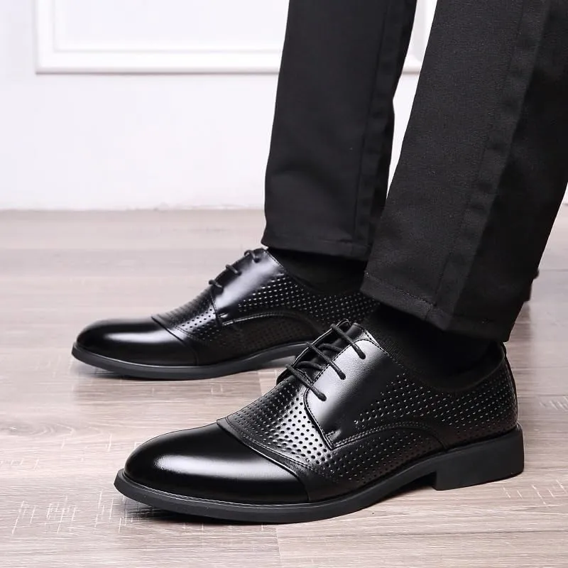 Men's Leather Oxfords Block High Heel Fashion Breathable Prom Business Wedding Dress Shoes for Men