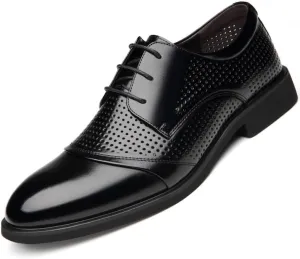 Men's Leather Oxfords Block High Heel Fashion Breathable Prom Business Wedding Dress Shoes for Men