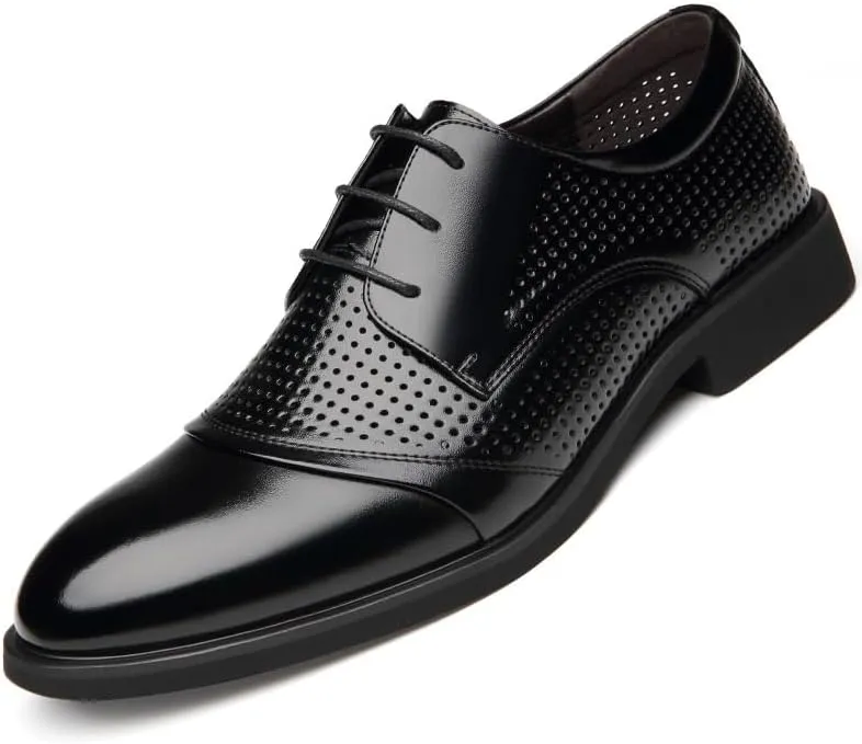 Men's Leather Oxfords Block High Heel Fashion Breathable Prom Business Wedding Dress Shoes for Men
