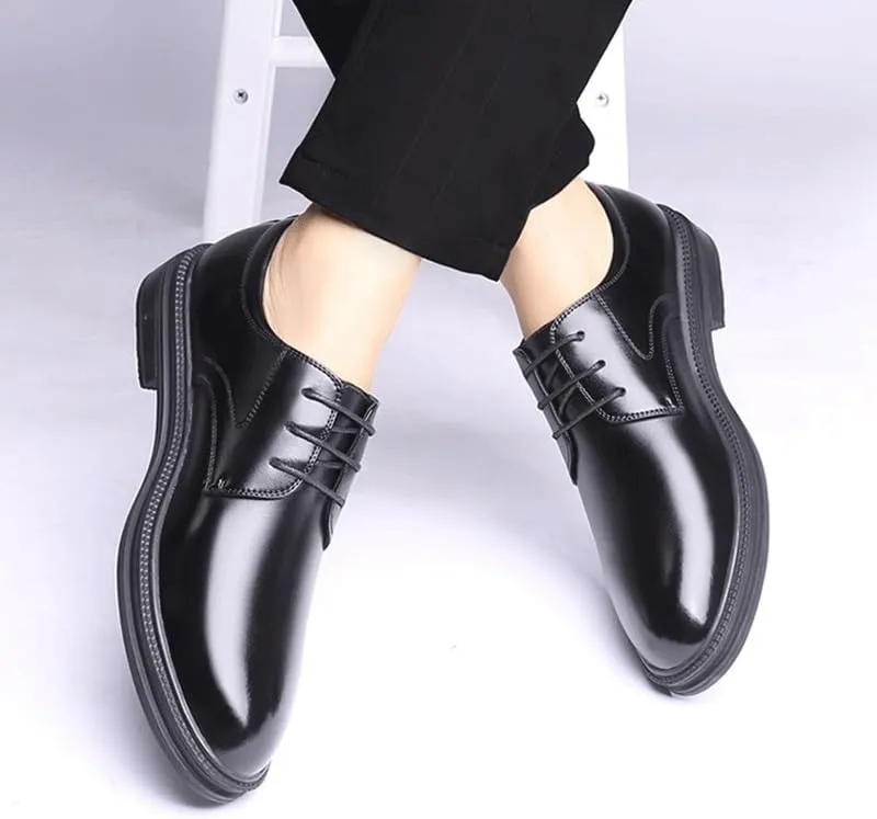 Men's Leather Oxfords Casual Business Platform Formal Dress Shoes Classic Office Breathable Wingtip Brogue for Men