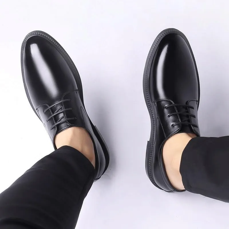 Men's Leather Oxfords Casual Business Platform Formal Dress Shoes Classic Office Breathable Wingtip Brogue for Men