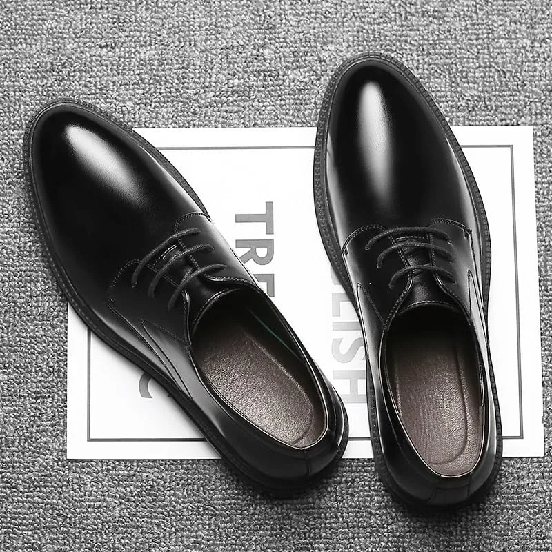 Men's Leather Oxfords Casual Business Platform Formal Dress Shoes Classic Office Breathable Wingtip Brogue for Men