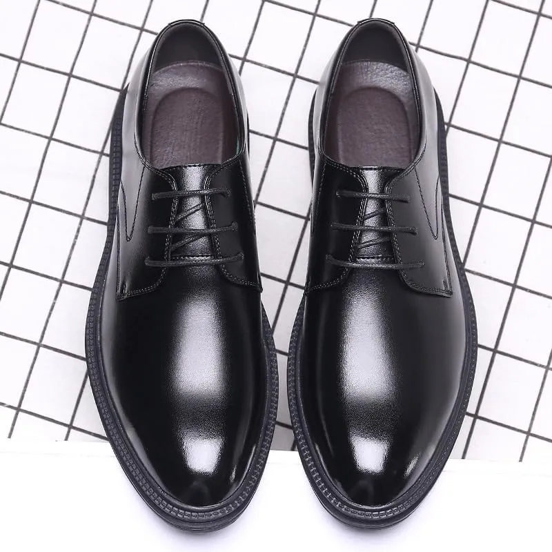 Men's Leather Oxfords Casual Business Platform Formal Dress Shoes Classic Office Breathable Wingtip Brogue for Men
