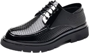Men's Leather Oxfords Dress Shoes - Breathable Hollow Black Loafers for Formal, Casual, Wedding & Business Tuxedo Events