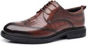 Men's Leather Oxfords Fashion Classic Lace Up Dress Shoes Vintage Business Formal Derby Shoes for Men