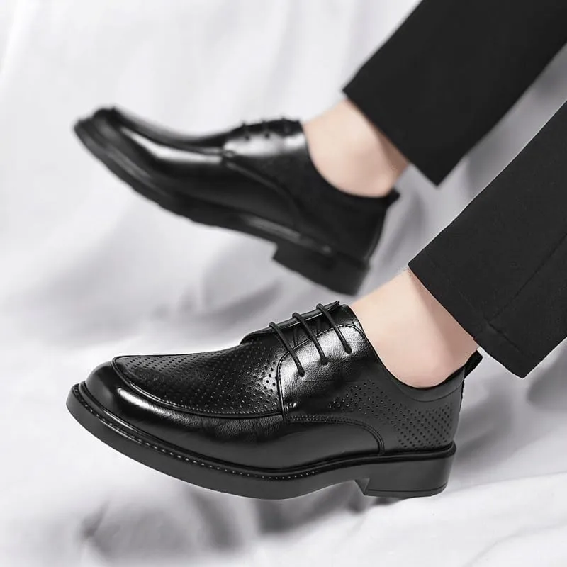 Men's Leather Oxfords Men Breathable Wedding Tuxedo Dress Shoes Modern Fashion Lace-up Formal Brogue Shoes