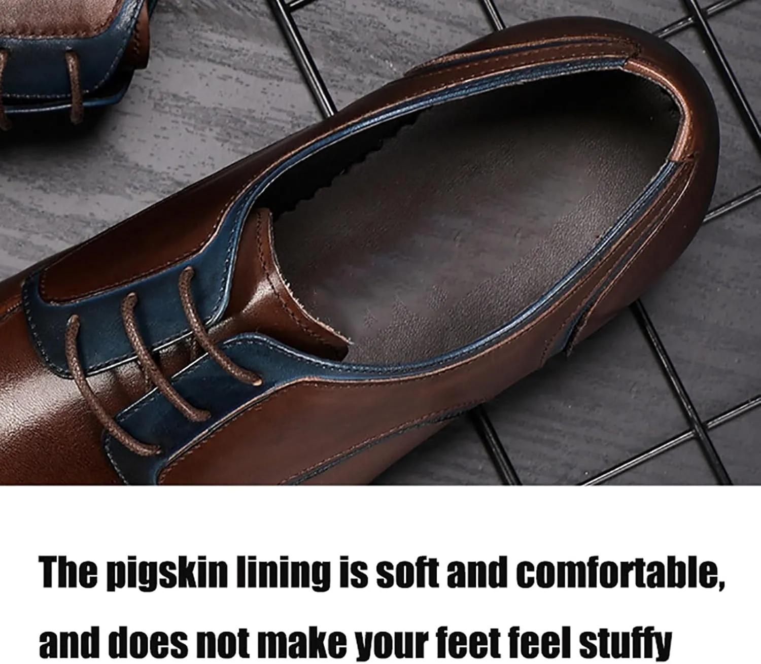 Men's Premium Dress Shoes for Business and Weddings Breathable Leather Oxfords with Anti-Slip Rubber Sole