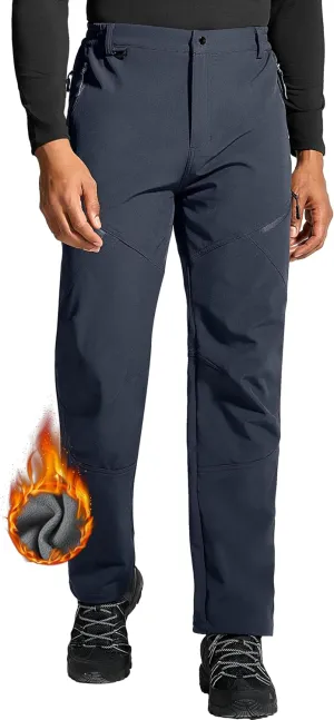 Mens Snow Ski Hiking Pants Winter Fleece Lined Outdoor Waterproof Insulated Zipper Bottom Leg