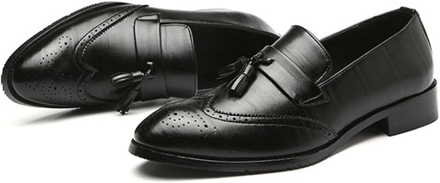 Men's Tassel Dress Shoes Tuxedo Shoes for Men Brogue PU Leather Dress Loafers for Men