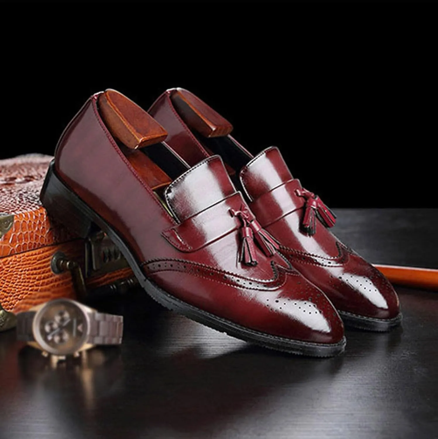 Men's Tassel Dress Shoes Tuxedo Shoes for Men Brogue PU Leather Dress Loafers for Men