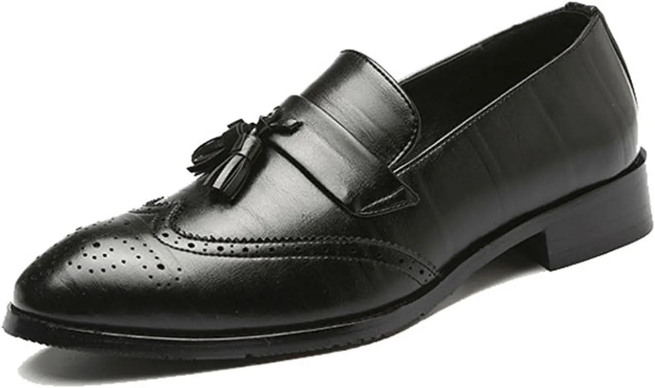 Men's Tassel Dress Shoes Tuxedo Shoes for Men Brogue PU Leather Dress Loafers for Men