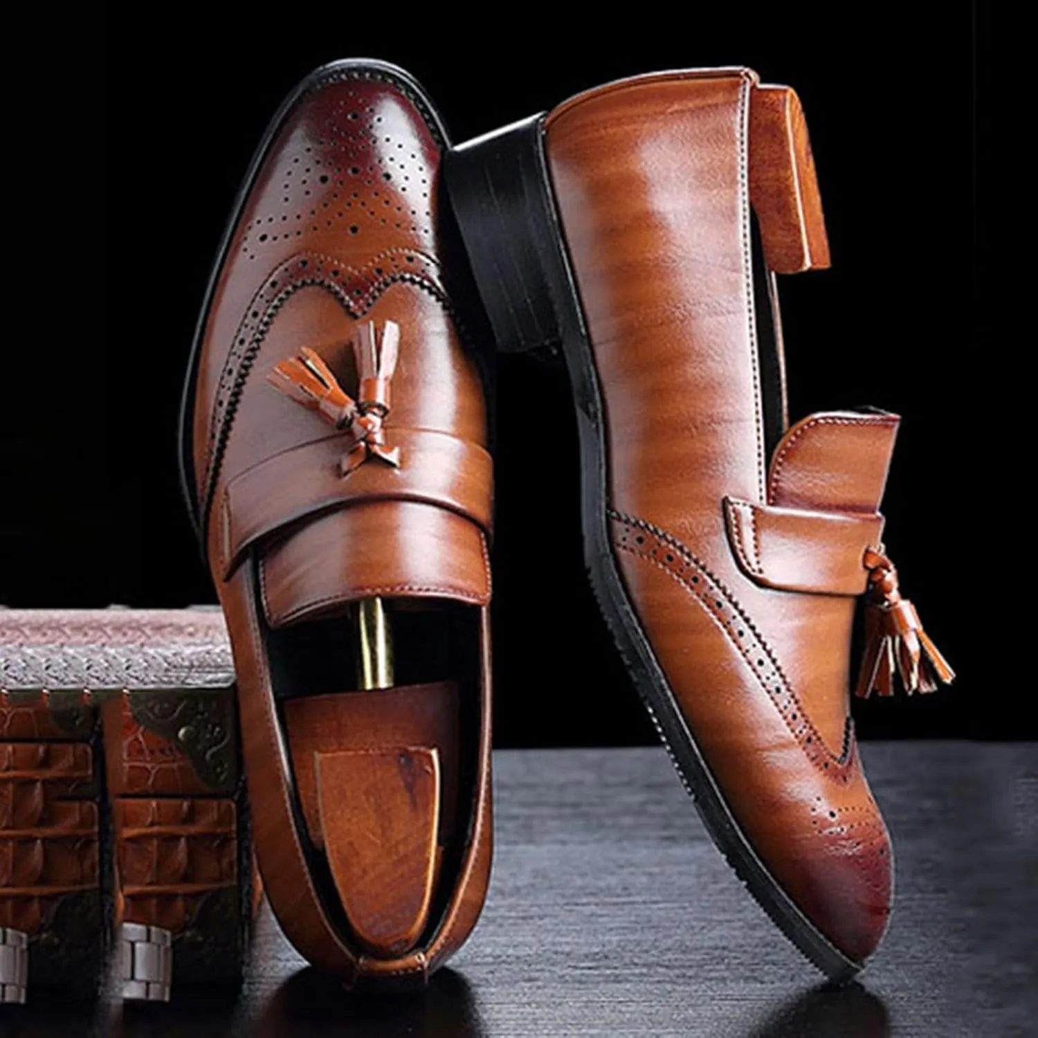 Men's Tassel Dress Shoes Tuxedo Shoes for Men Brogue PU Leather Dress Loafers for Men
