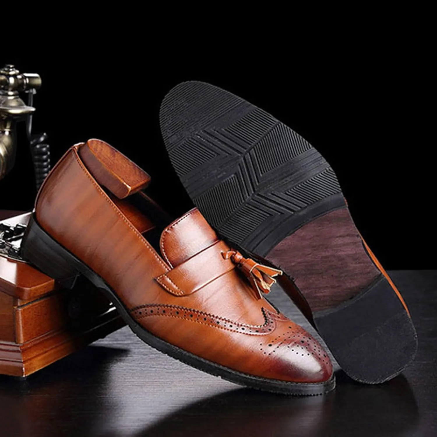 Men's Tassel Dress Shoes Tuxedo Shoes for Men Brogue PU Leather Dress Loafers for Men