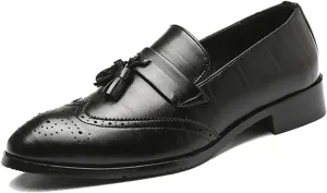 Men's Tassel Dress Shoes Tuxedo Shoes for Men Brogue PU Leather Dress Loafers for Men