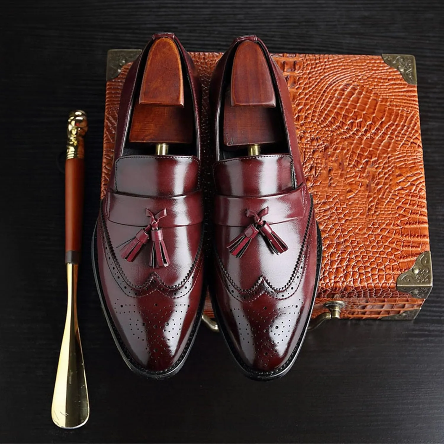 Men's Tassel Dress Shoes Tuxedo Shoes for Men Brogue PU Leather Dress Loafers for Men