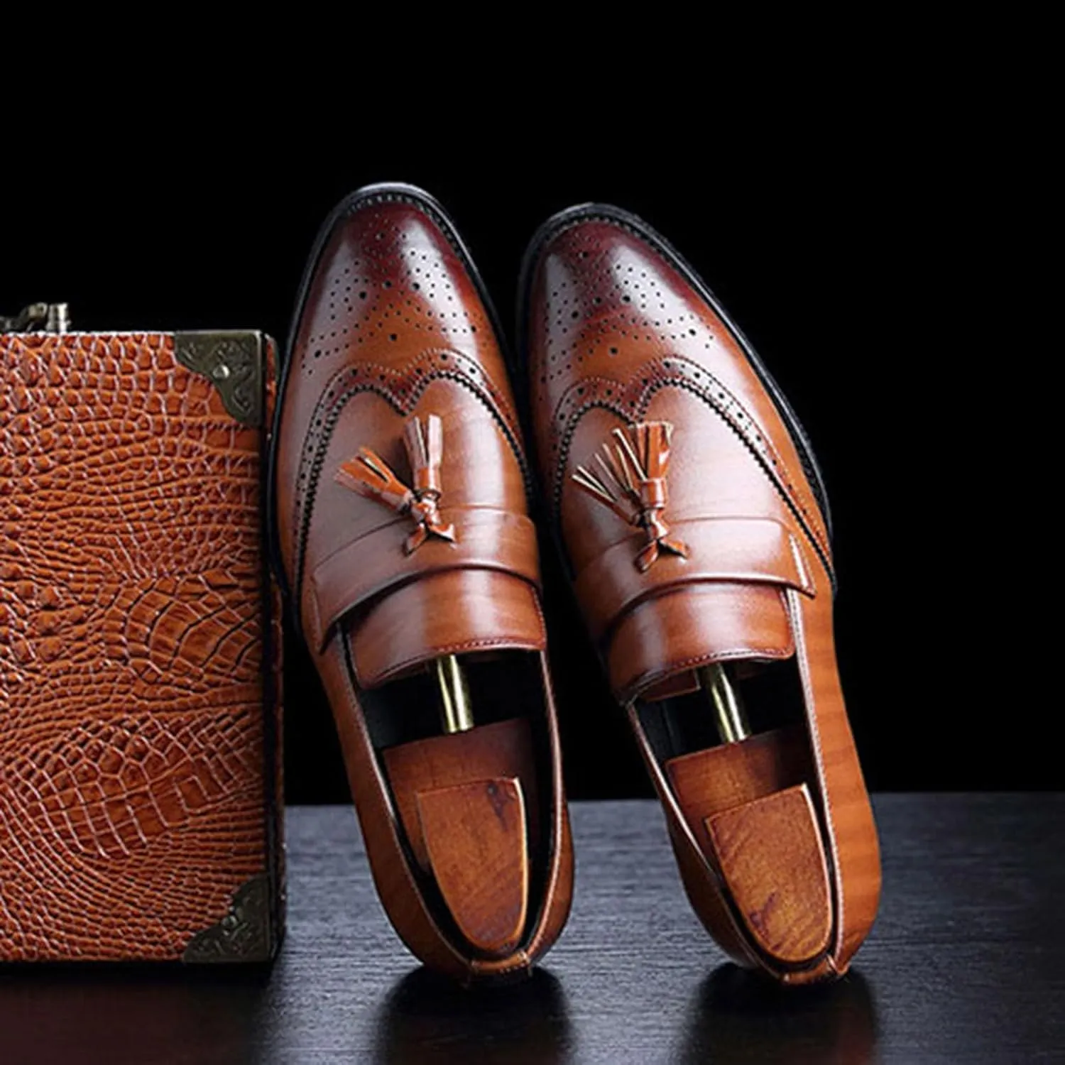 Men's Tassel Dress Shoes Tuxedo Shoes for Men Brogue PU Leather Dress Loafers for Men