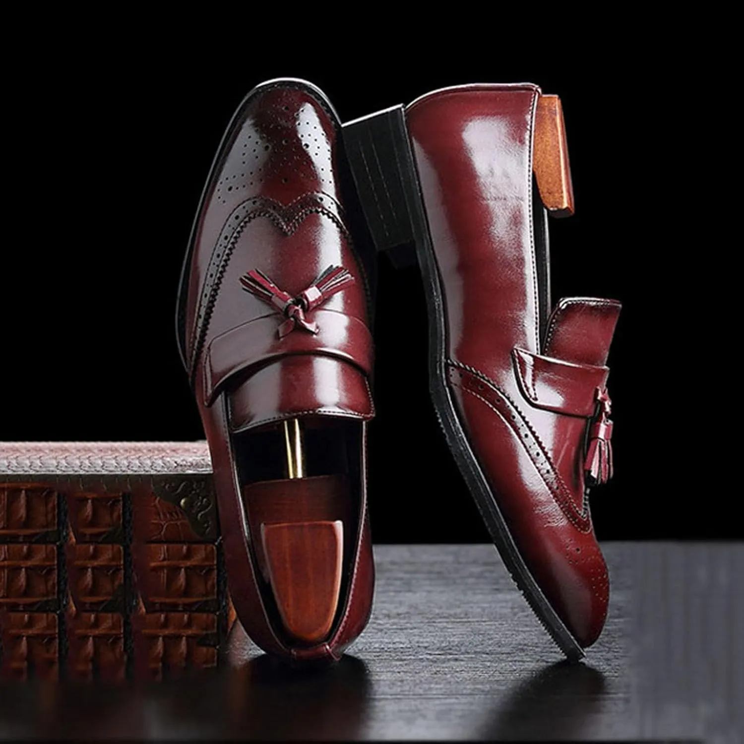 Men's Tassel Dress Shoes Tuxedo Shoes for Men Brogue PU Leather Dress Loafers for Men