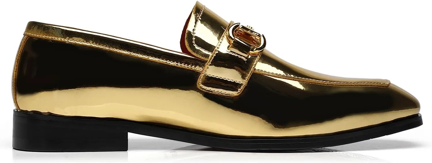 Men's Tuxedo Patent Leather Loafers Fashion Buckle Comfortable Dress Shoes
