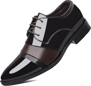 Men's Vintage High Gloss Patent Leather Oxfords Formal Business Lace up Tuxedo Dress Shoes