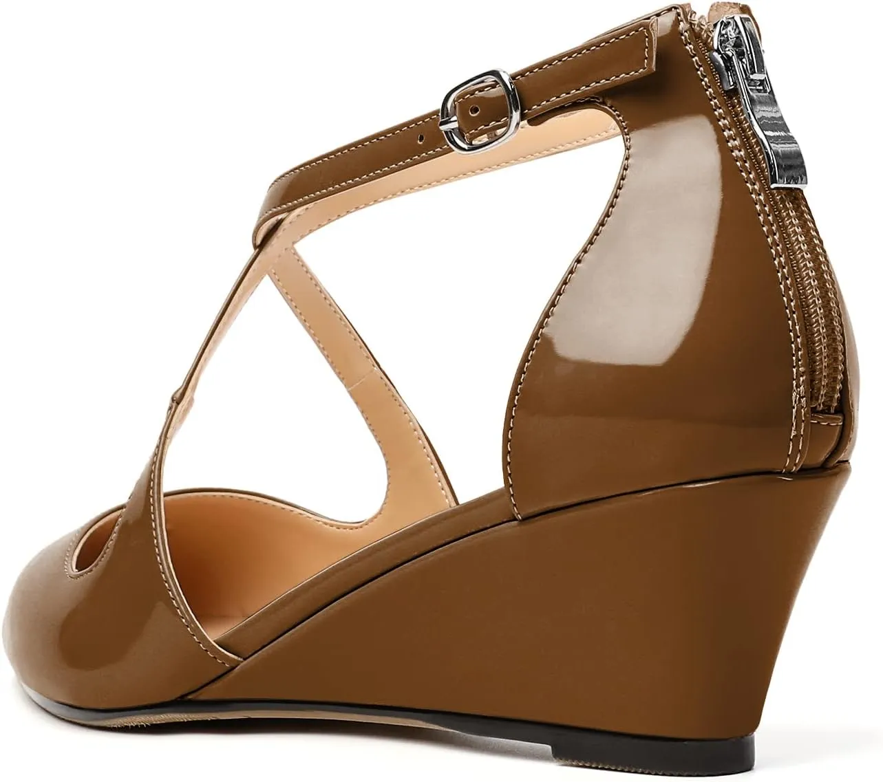 Mettesally Women's Wedges Heels Criss Cross Heeled Sandals Pointed Toe Ankle Strap Heel Pumps Fashion Dress Shoes