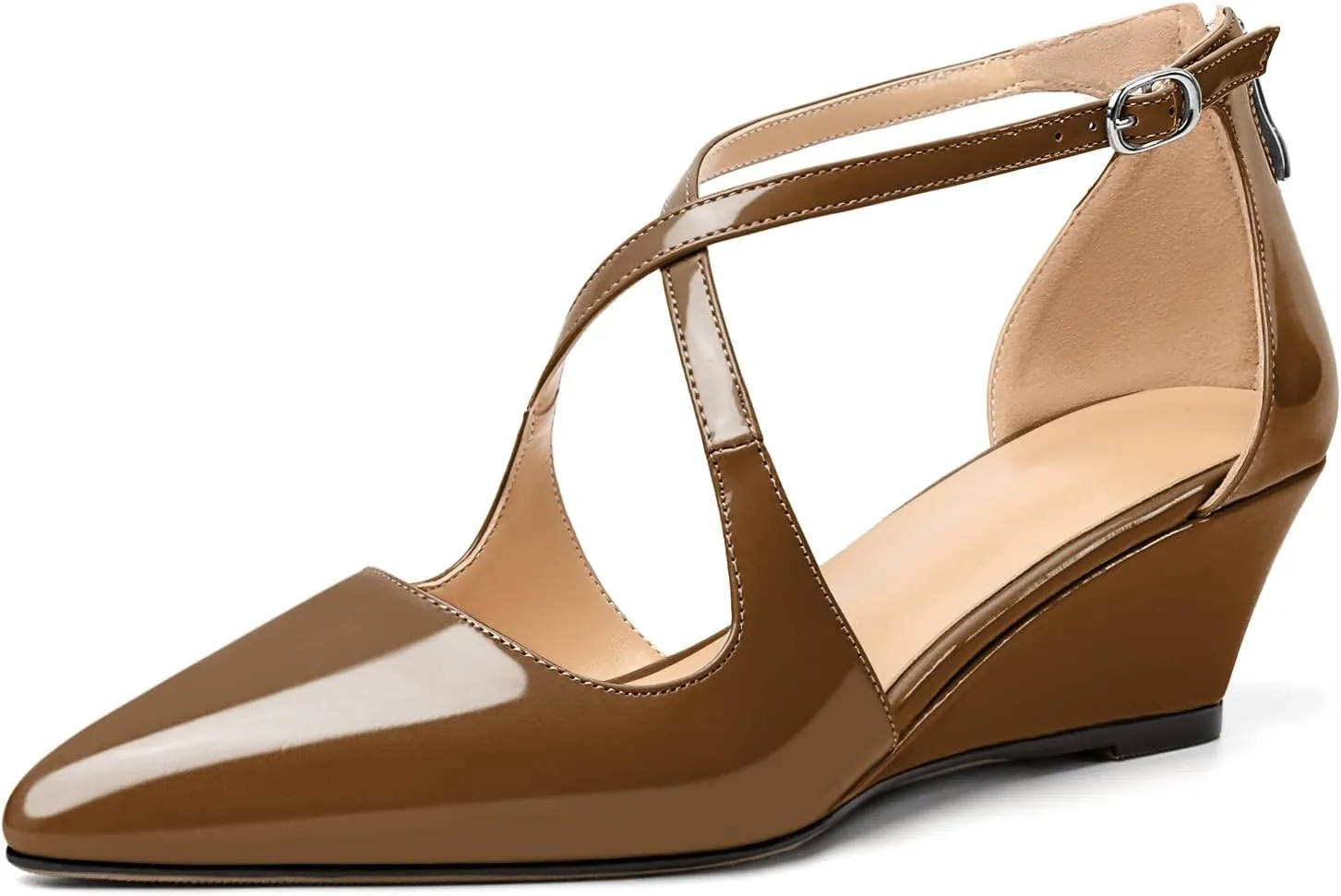 Mettesally Women's Wedges Heels Criss Cross Heeled Sandals Pointed Toe Ankle Strap Heel Pumps Fashion Dress Shoes