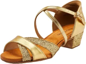 missfiona Girls Soft-Soled Glittering Latin Ballroom Dance Shoes Kids Low Heels