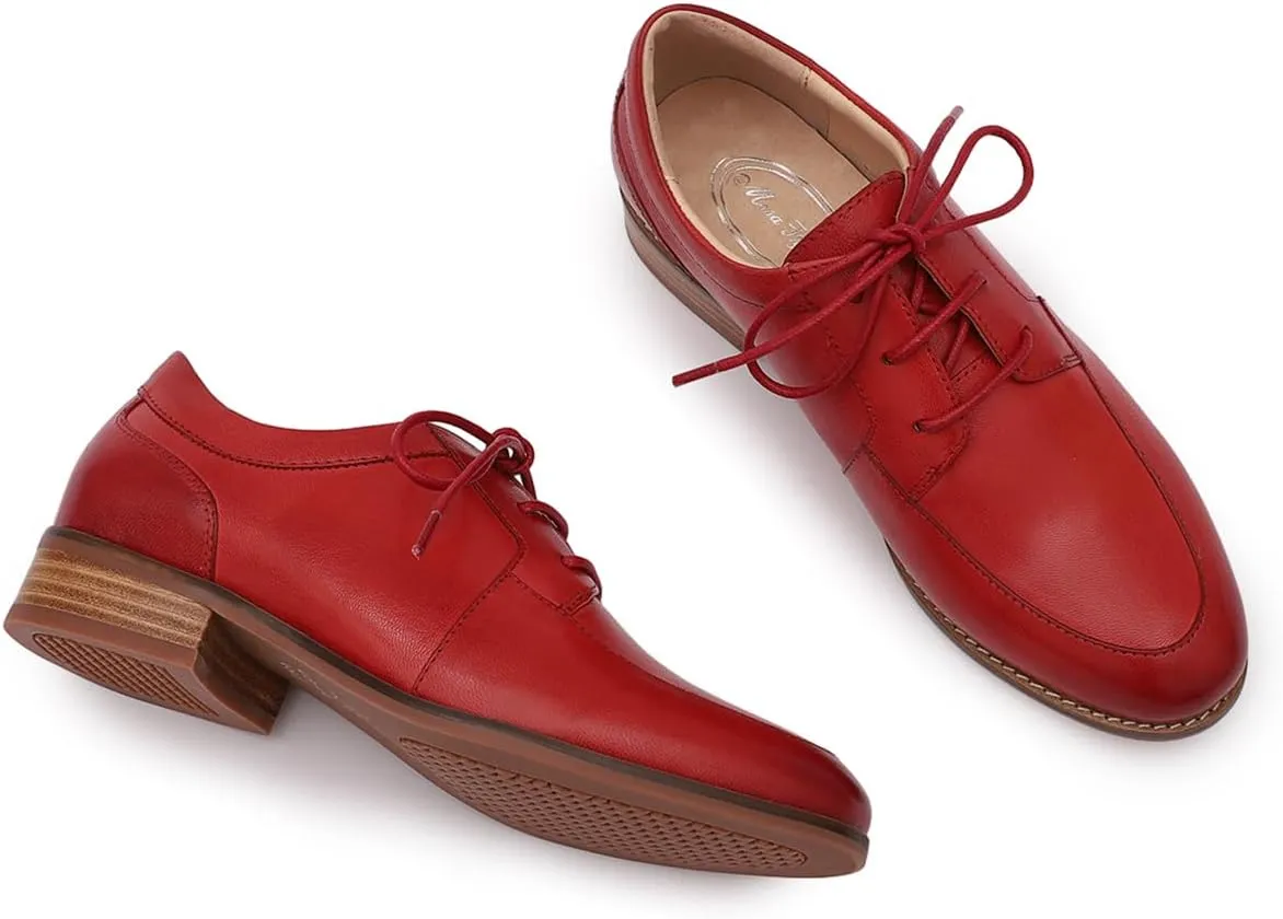 Mona flying Womens Handmade Dress Oxfords Derby Comfortable Lace up Leather Flat Office Work Shoes for Ladies