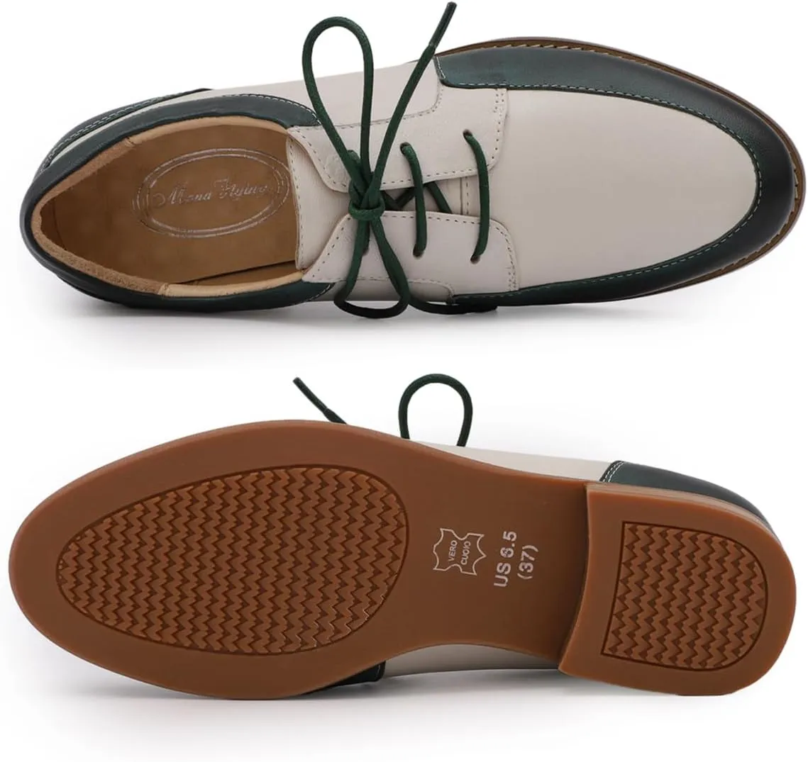 Mona flying Womens Handmade Dress Oxfords Derby Comfortable Lace up Leather Flat Office Work Shoes for Ladies