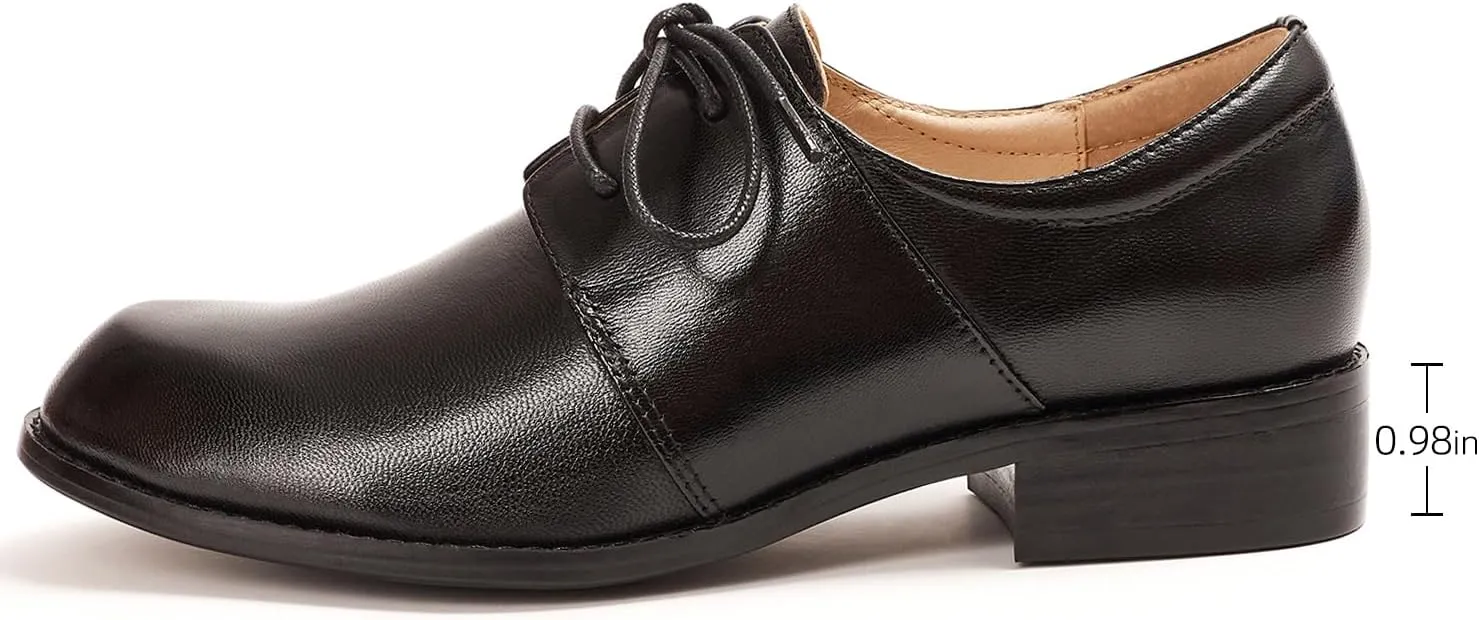 Mona flying Women's Handmade Two Tone Dress Oxfords Derby Comfy Lace up Leather Shoes for Ladies