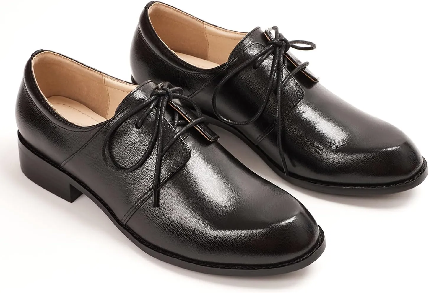Mona flying Women's Handmade Two Tone Dress Oxfords Derby Comfy Lace up Leather Shoes for Ladies